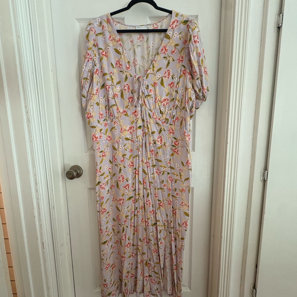 ASOS Curve Pale Pink Floral Maxi Dress with Tie Front